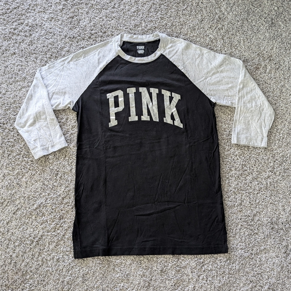 Victorias Secret CAMPUS BASEBALL T-shirt women's top Metallic Logo